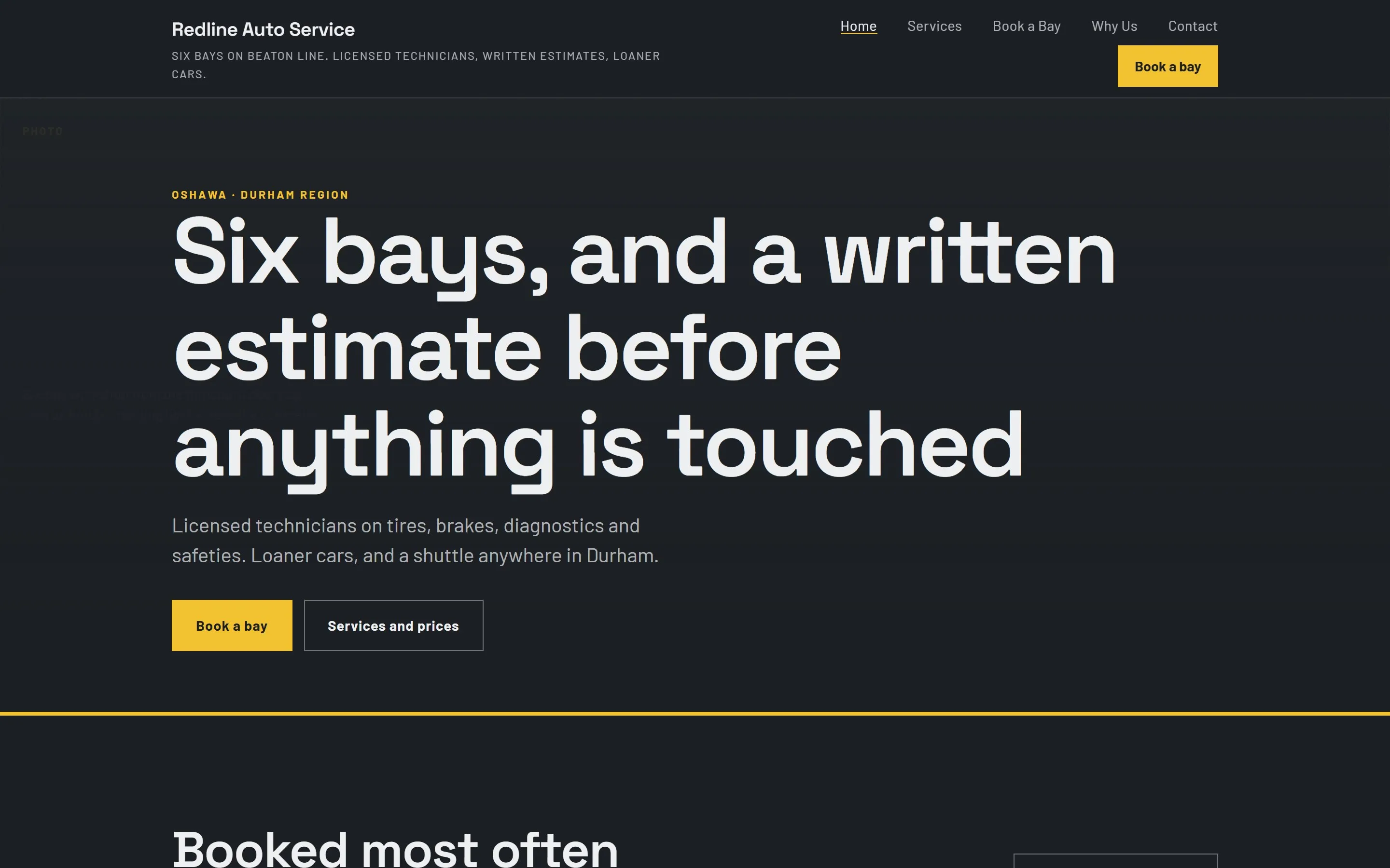 The redlineauto.ca sample site, landing page