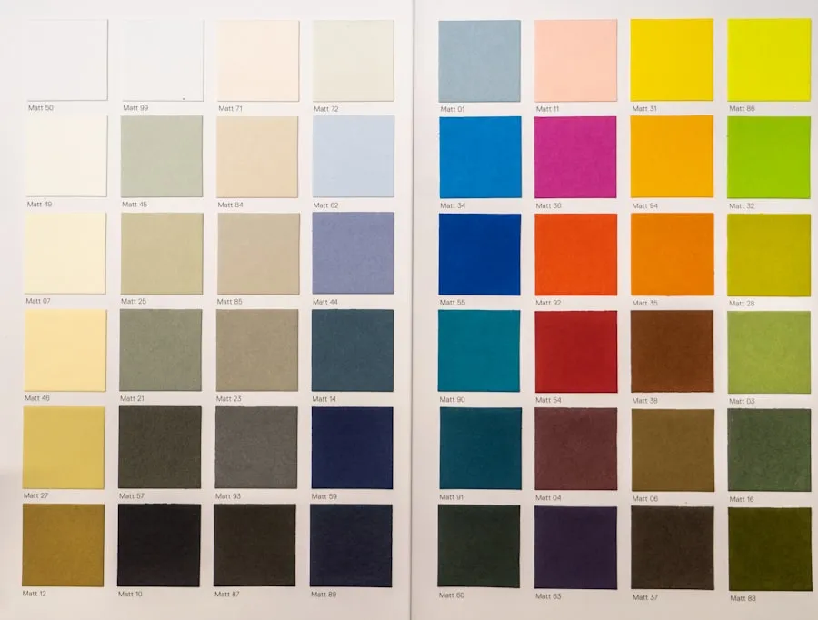 A printed colour swatch chart