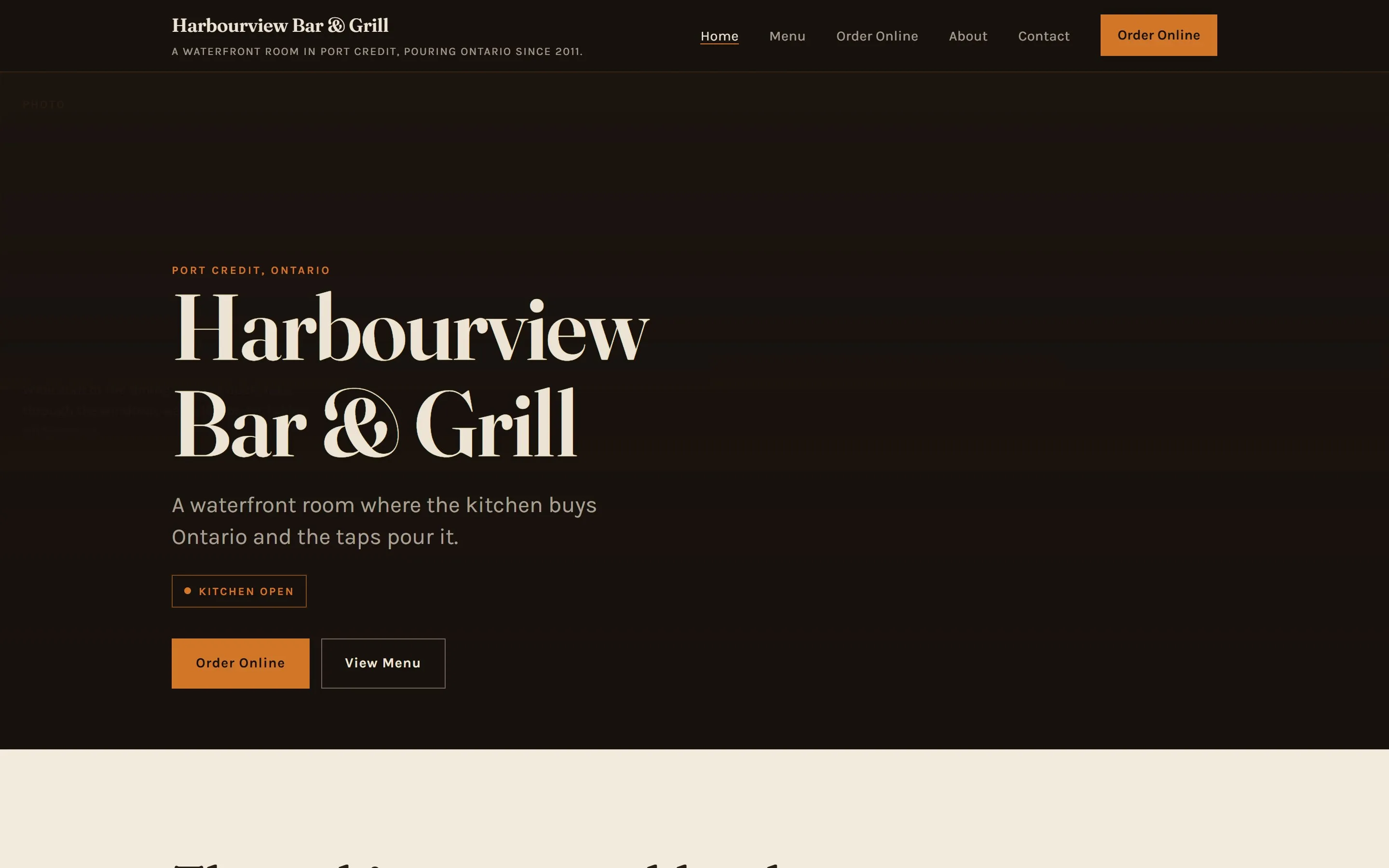 The harbourviewbargrill.ca sample site, landing page