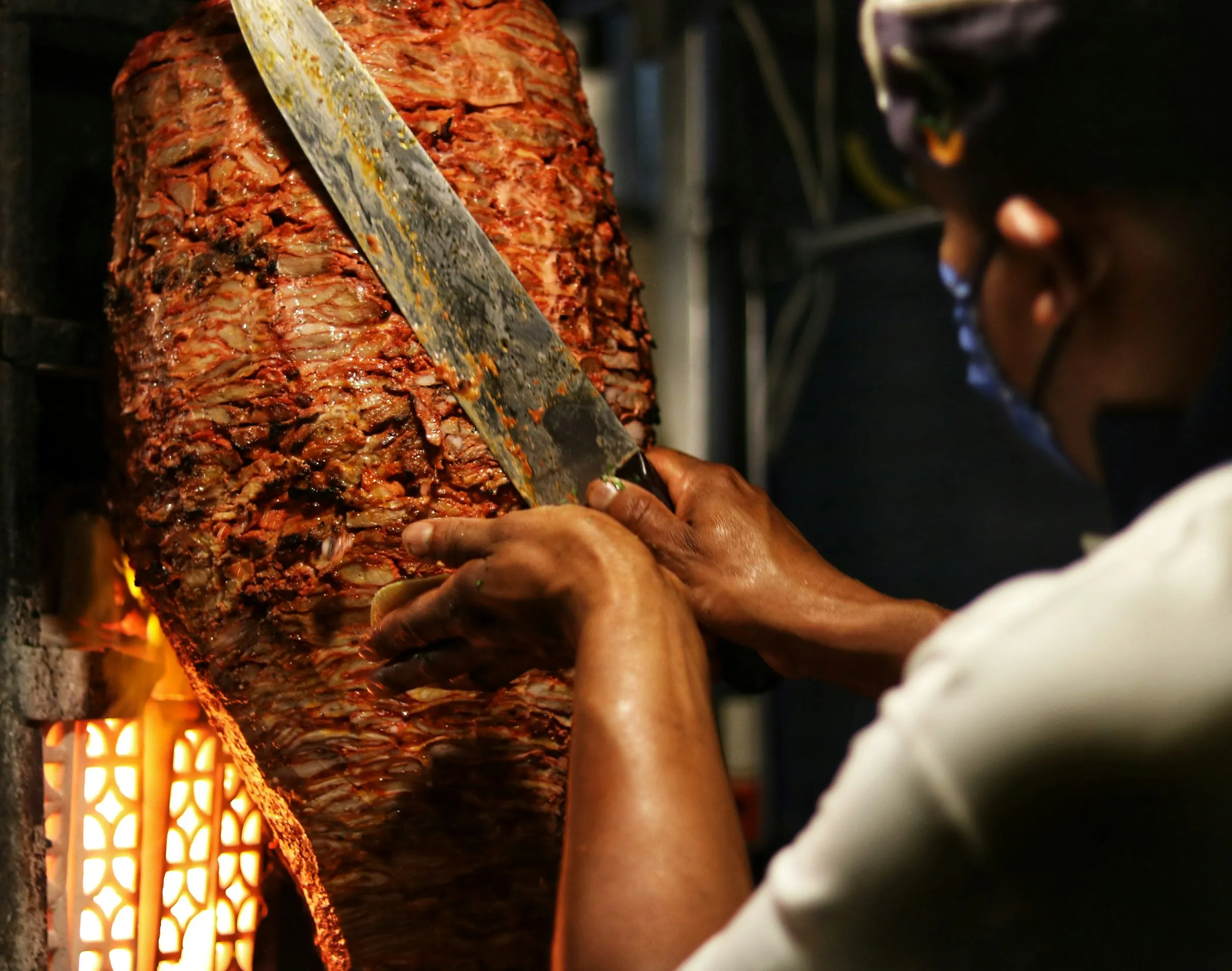 Chicken and beef shawarma turning on the spits at Sumac Street