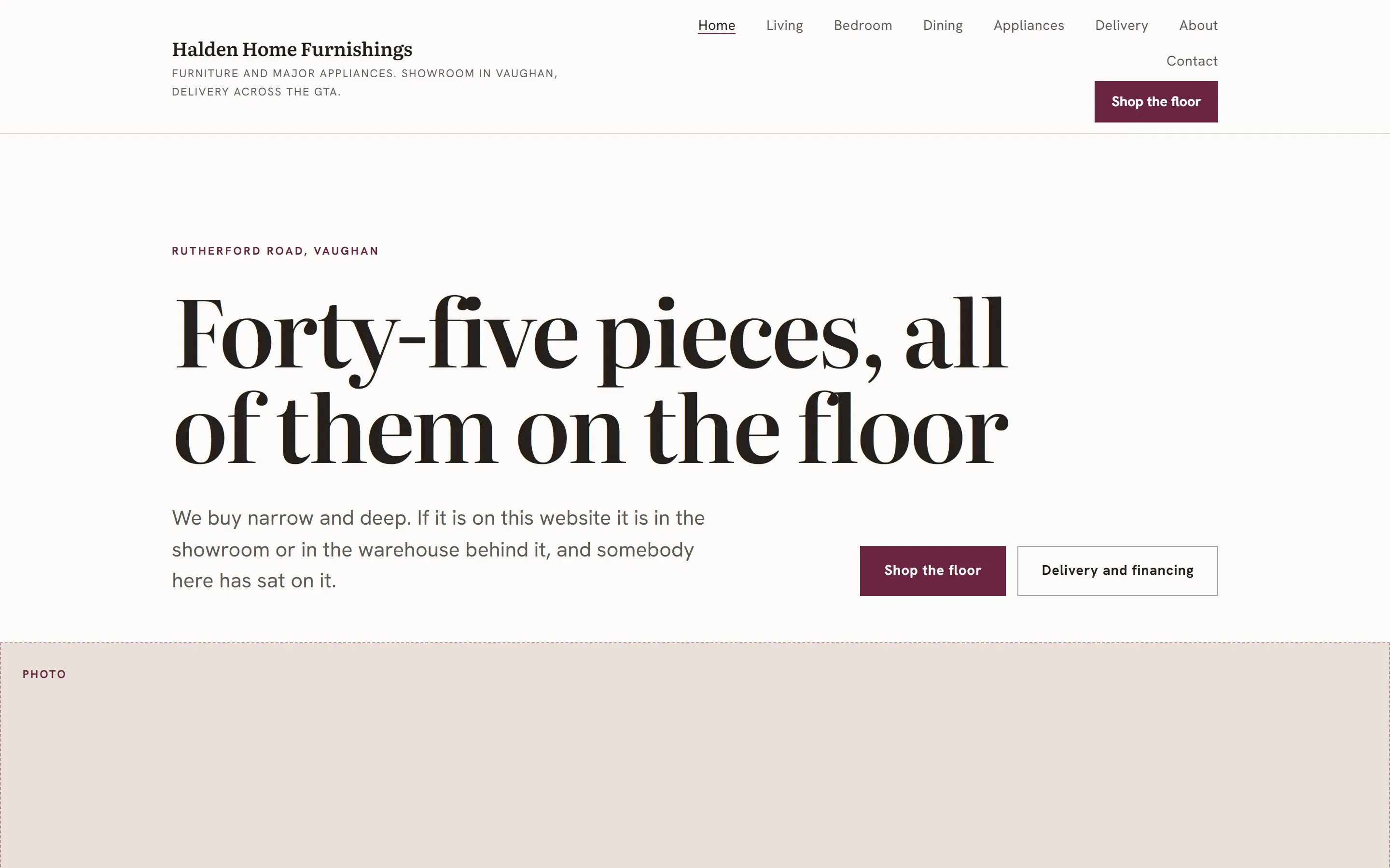The haldenhome.ca sample site, landing page