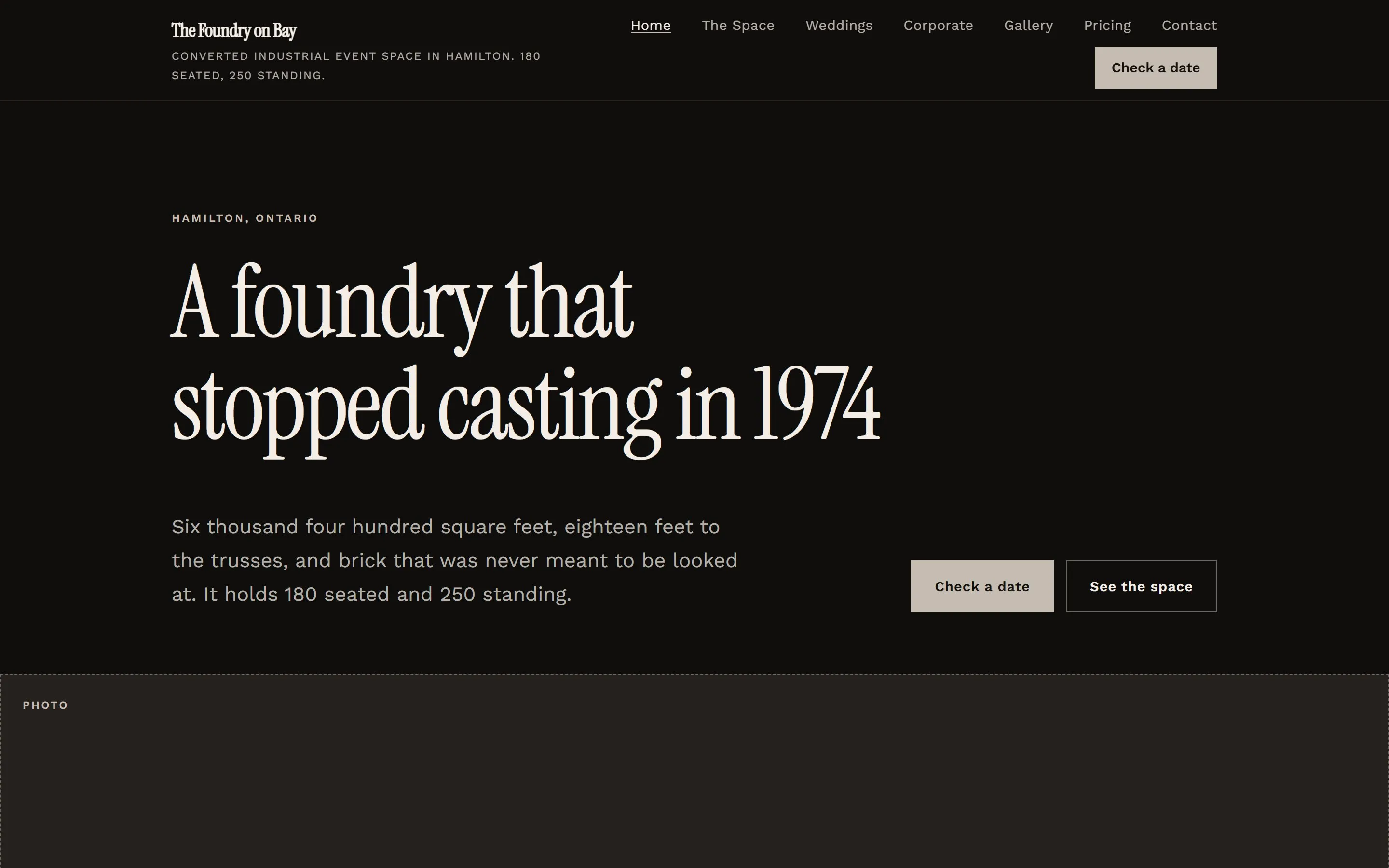 The thefoundryonbay.ca sample site, landing page